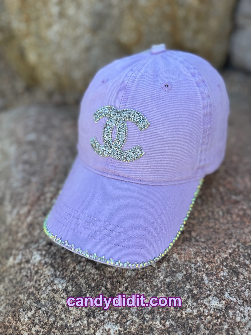 NWT Handmade Lavender Ball Cap Double C Silver Crystal Logo & Crystal Brim - Picture 7 of 11